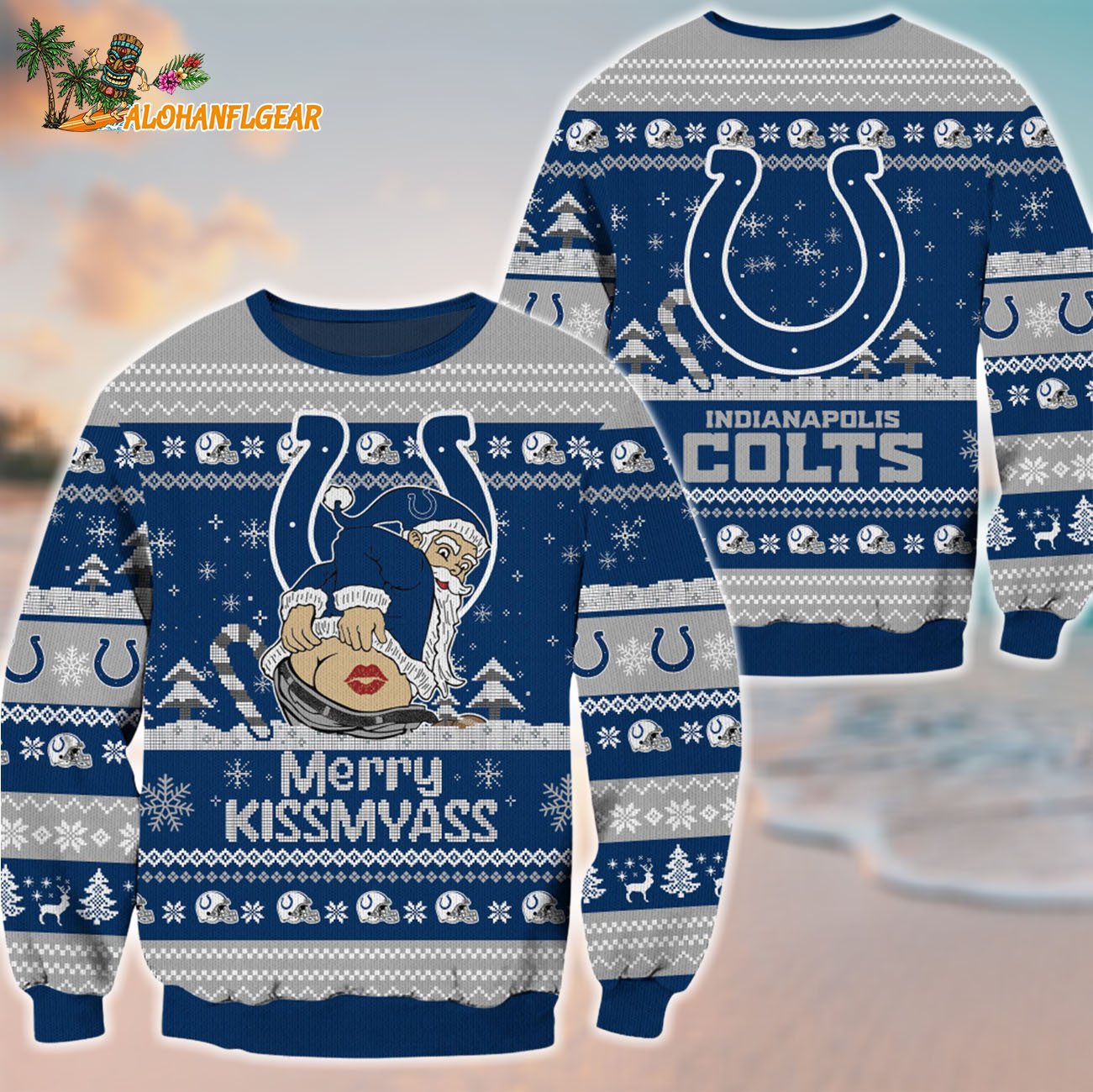 Indianapolis Colts Merrykissmyass Funny Santa Claus Christmas Ugly Sweater Indianapolis Colts Merrykissmyass Funny Santa Claus Christmas Ugly Sweater