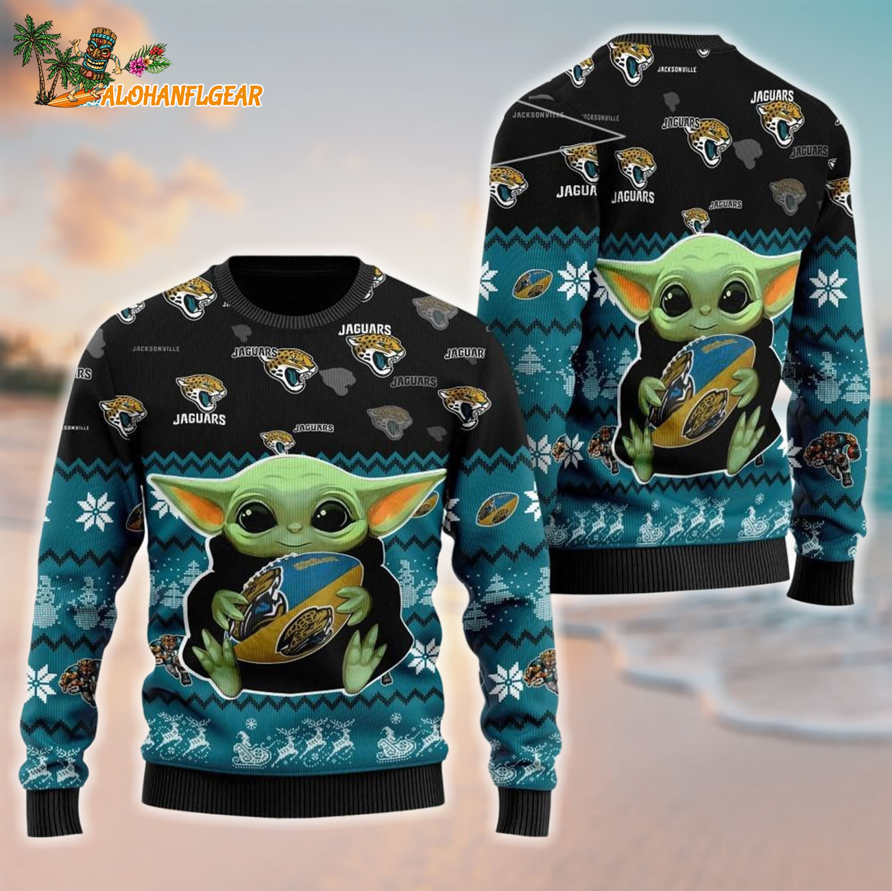 Jacksonville Jaguars Baby Yoda Hug The Ball Christmas Ugly Sweater Jacksonville Jaguars Baby Yoda Hug The Ball Christmas Ugly Sweater