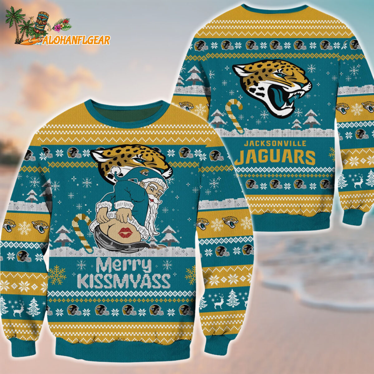 Jacksonville Jaguars Merrykissmyass Funny Santa Claus Christmas Ugly Sweater