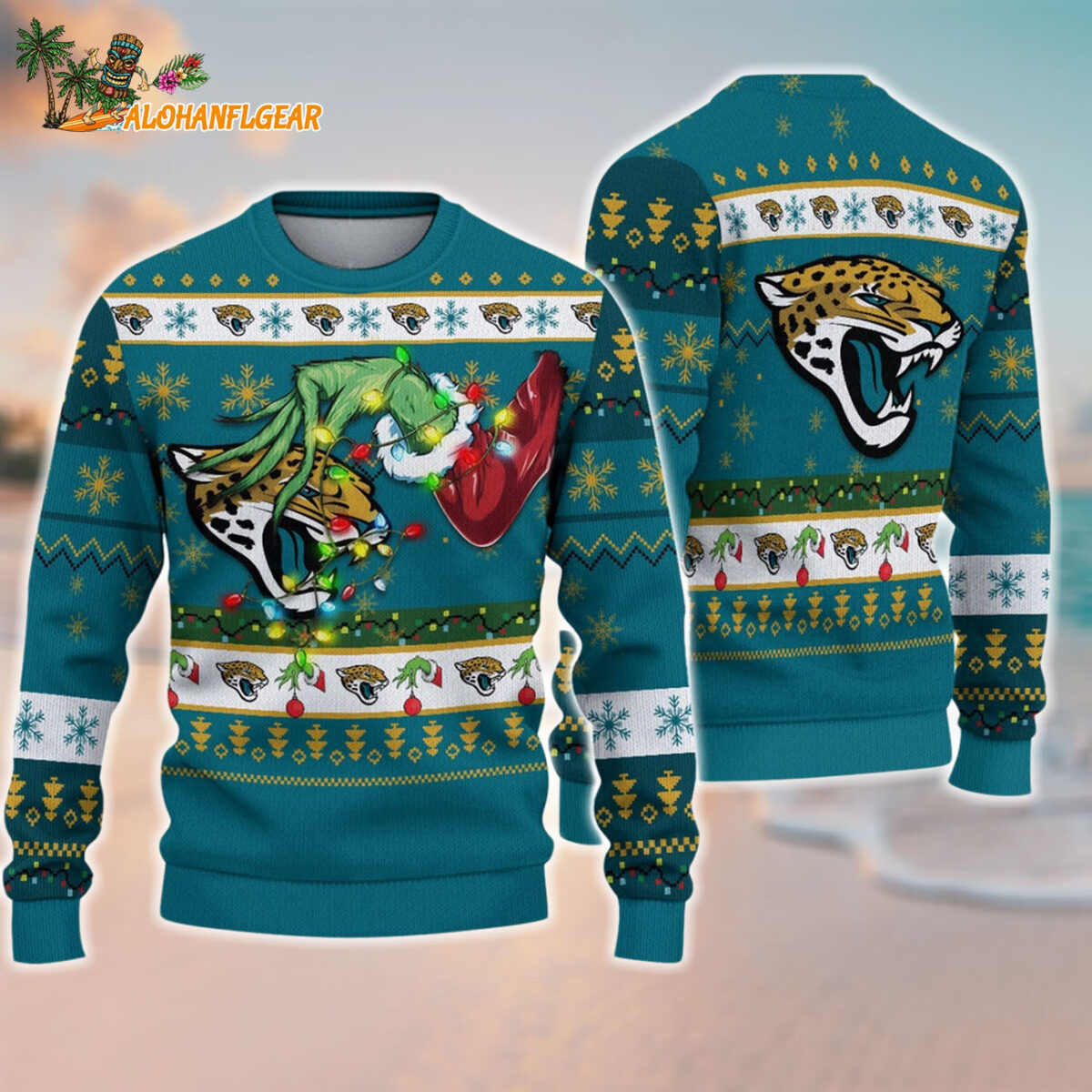 Jacksonville Jaguars Special Grinchs Hand Football Christmas Ugly Sweater