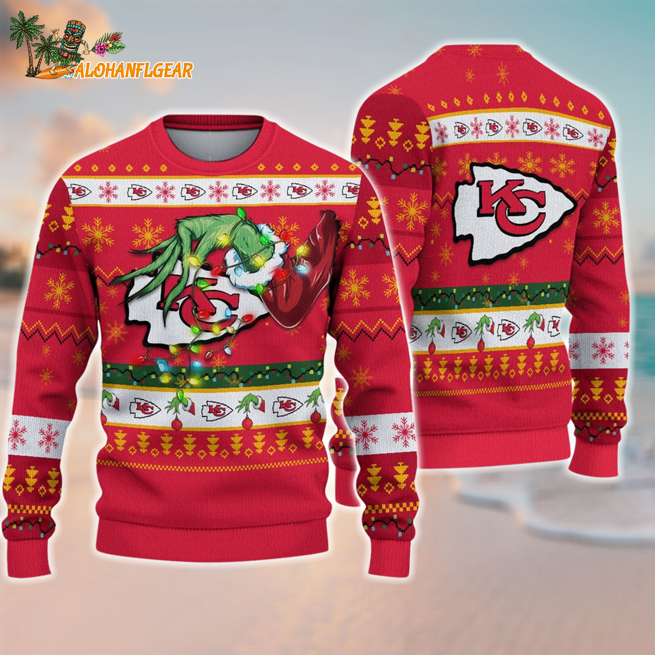 Kansas City Chiefs Special Grinchs Hand Football Christmas Ugly Sweater Kansas City Chiefs Special Grinchs Hand Football Christmas Ugly Sweater
