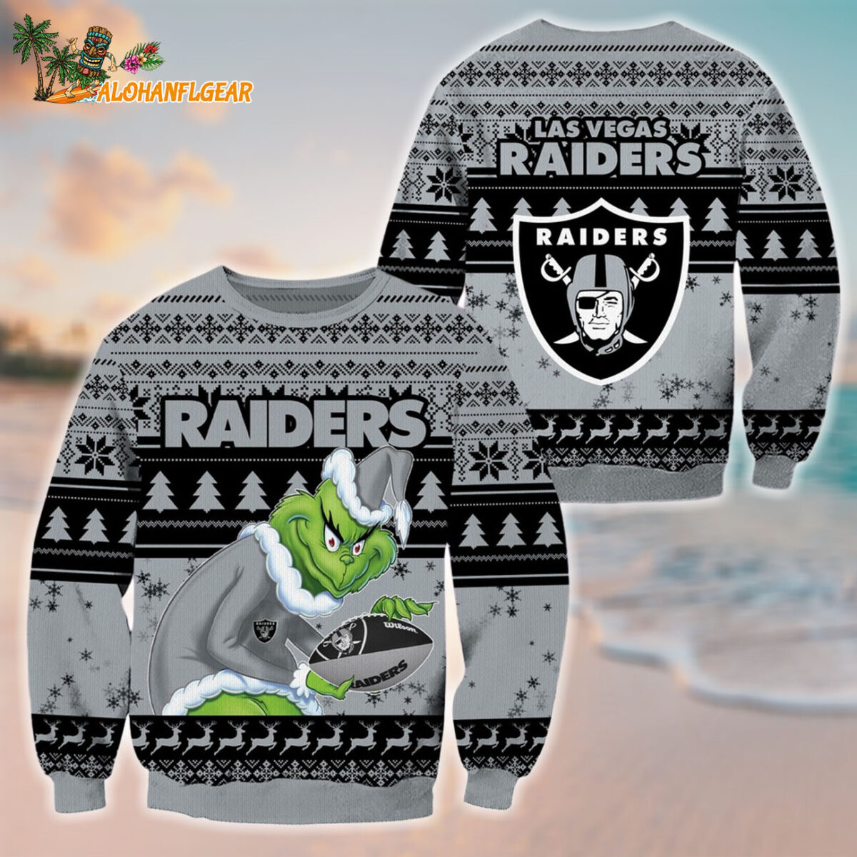 Las Vegas Raiders Football Grinch Christmas Ugly Sweater