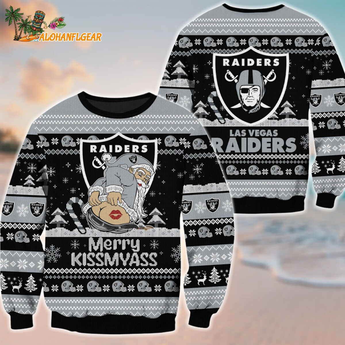 Las Vegas Raiders Merrykissmyass Funny Santa Claus Christmas Ugly Sweater