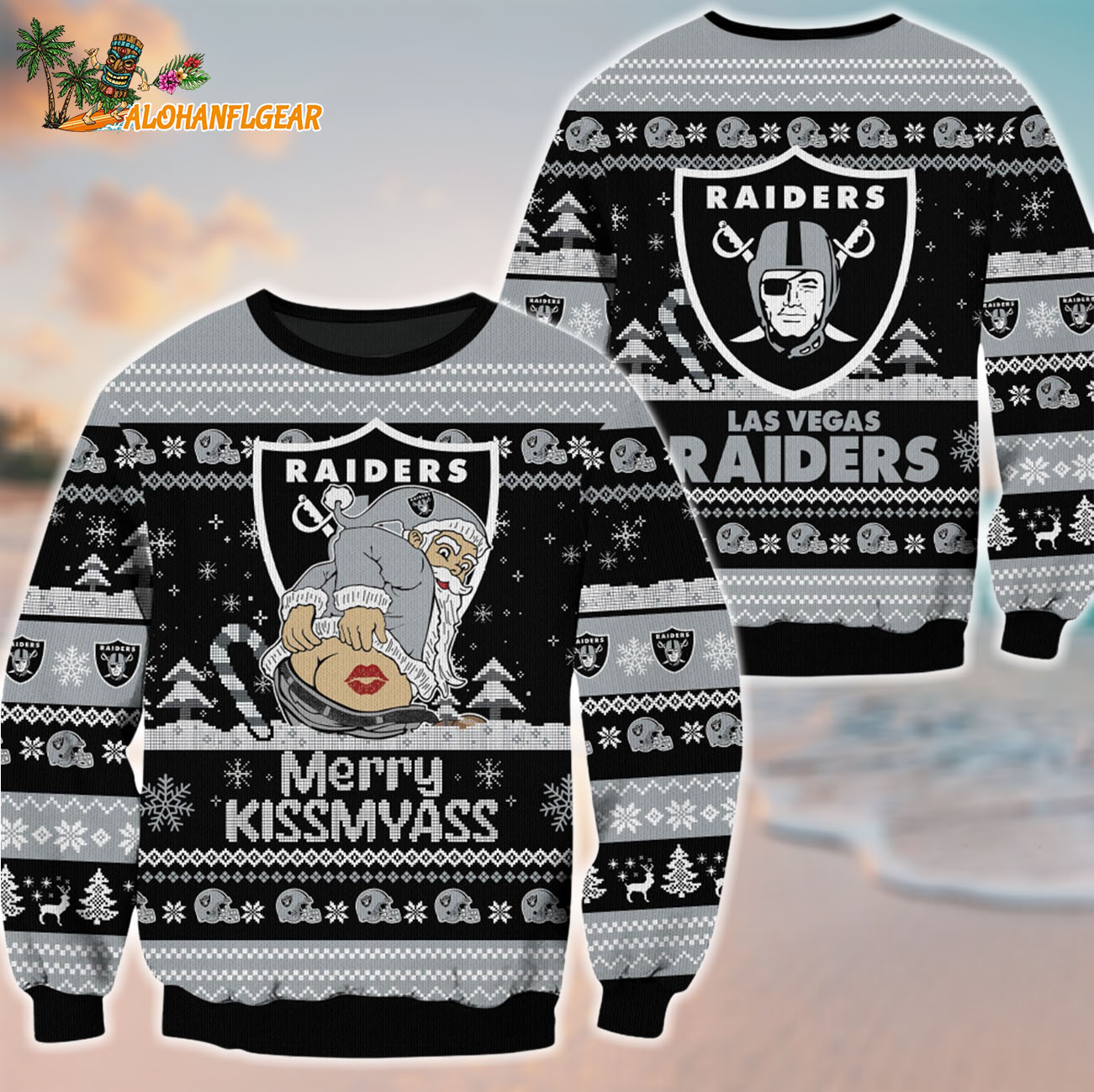 Las Vegas Raiders Merrykissmyass Funny Santa Claus Christmas Ugly Sweater Las Vegas Raiders Merrykissmyass Funny Santa Claus Christmas Ugly Sweater