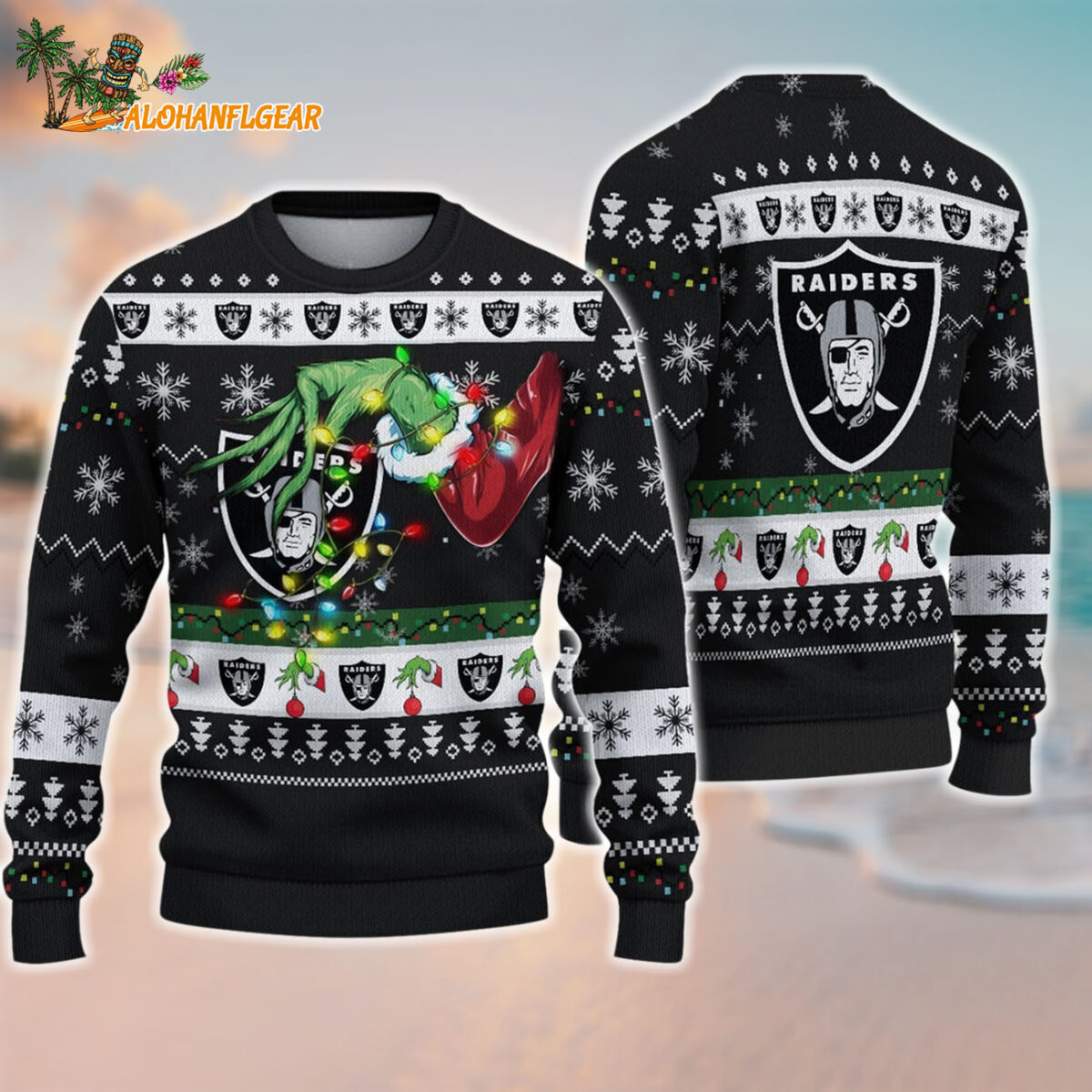 Las Vegas Raiders Special Grinchs Hand Football Christmas Ugly Sweater