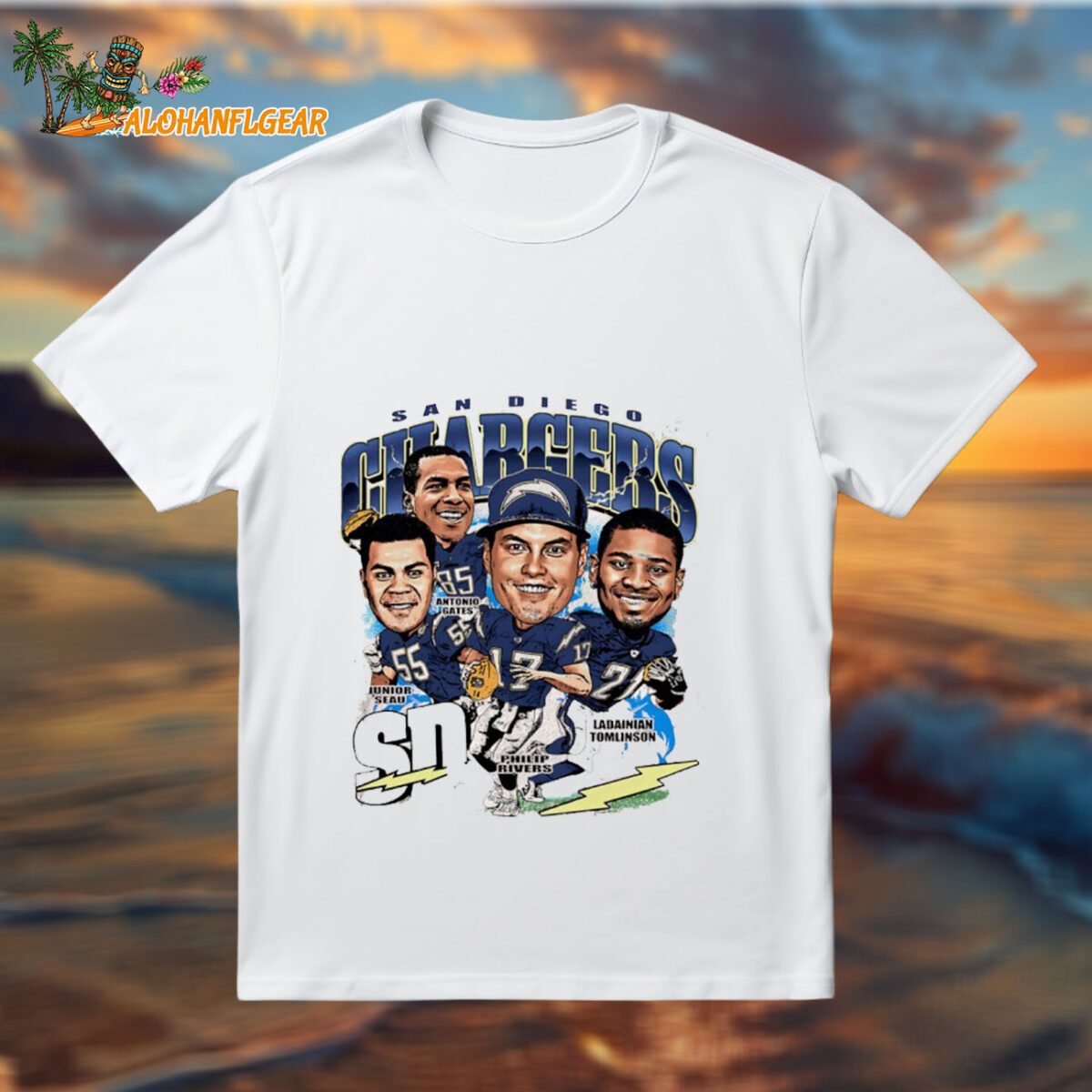 Los Angeles Chargers Football 5 Big Stars Players Caricature Signature Shirt
