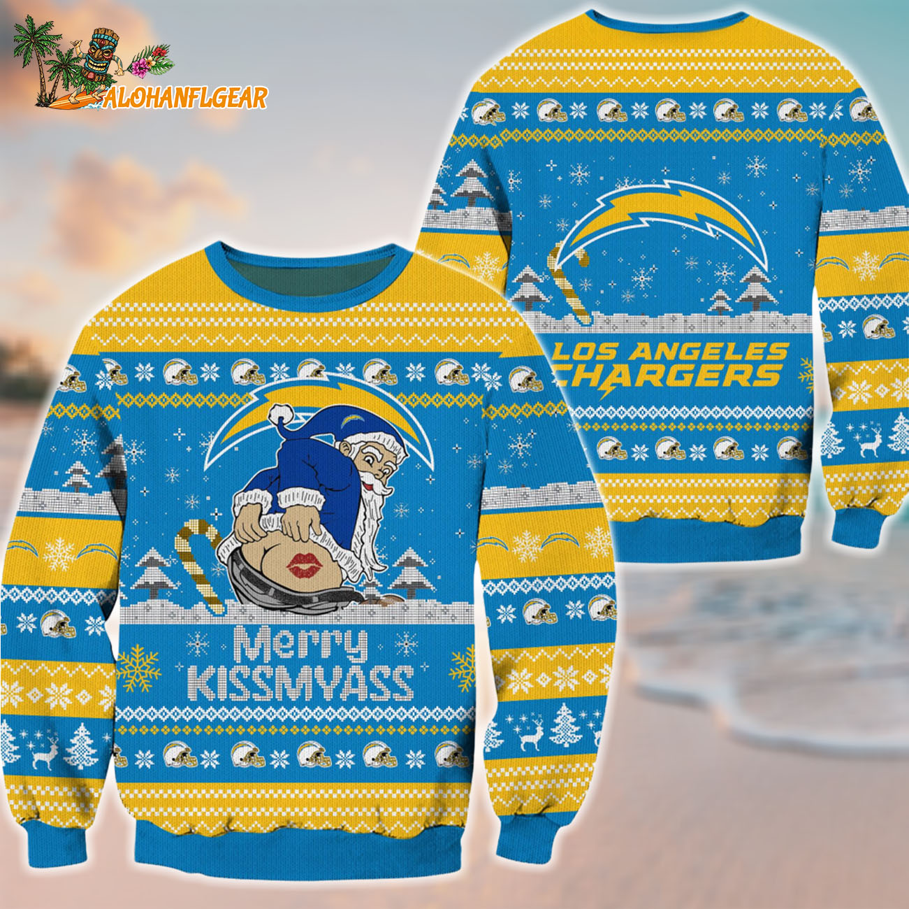 Los Angeles Chargers Merrykissmyass Funny Santa Claus Christmas Ugly Sweater Los Angeles Chargers Merrykissmyass Funny Santa Claus Christmas Ugly Sweater