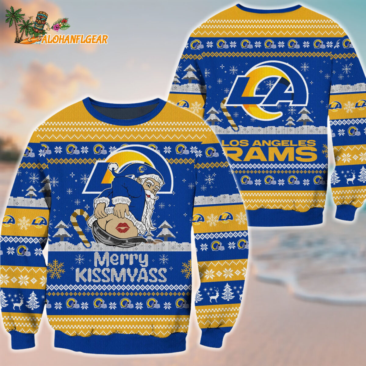 Los Angeles Rams Merrykissmyass Funny Santa Claus Christmas Ugly Sweater