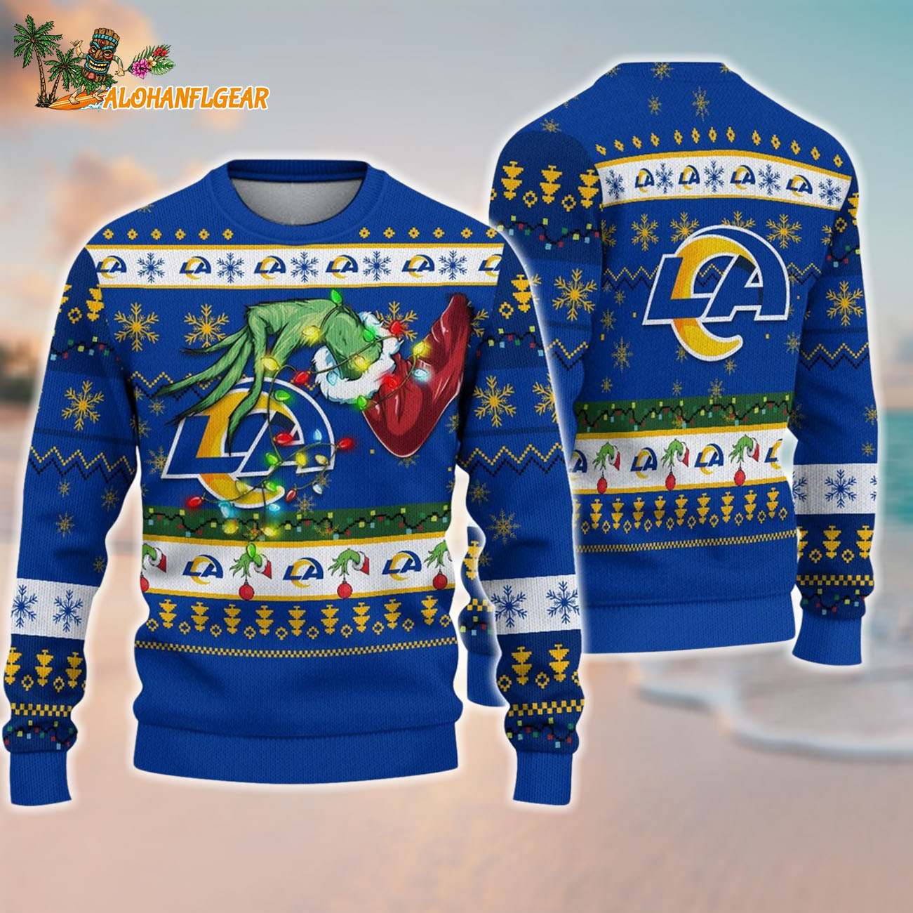 Los Angeles Rams Special Grinchs Hand Football Christmas Ugly Sweater Los Angeles Rams Special Grinchs Hand Football Christmas Ugly Sweater