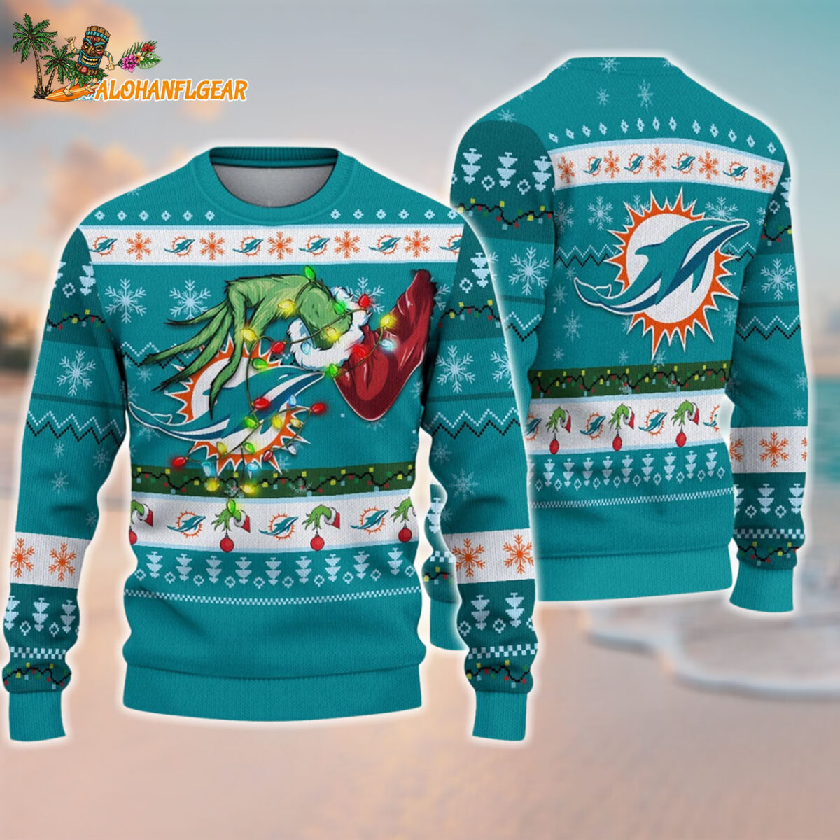 Miami Dolphins Special Grinchs Hand Football Christmas Ugly Sweater