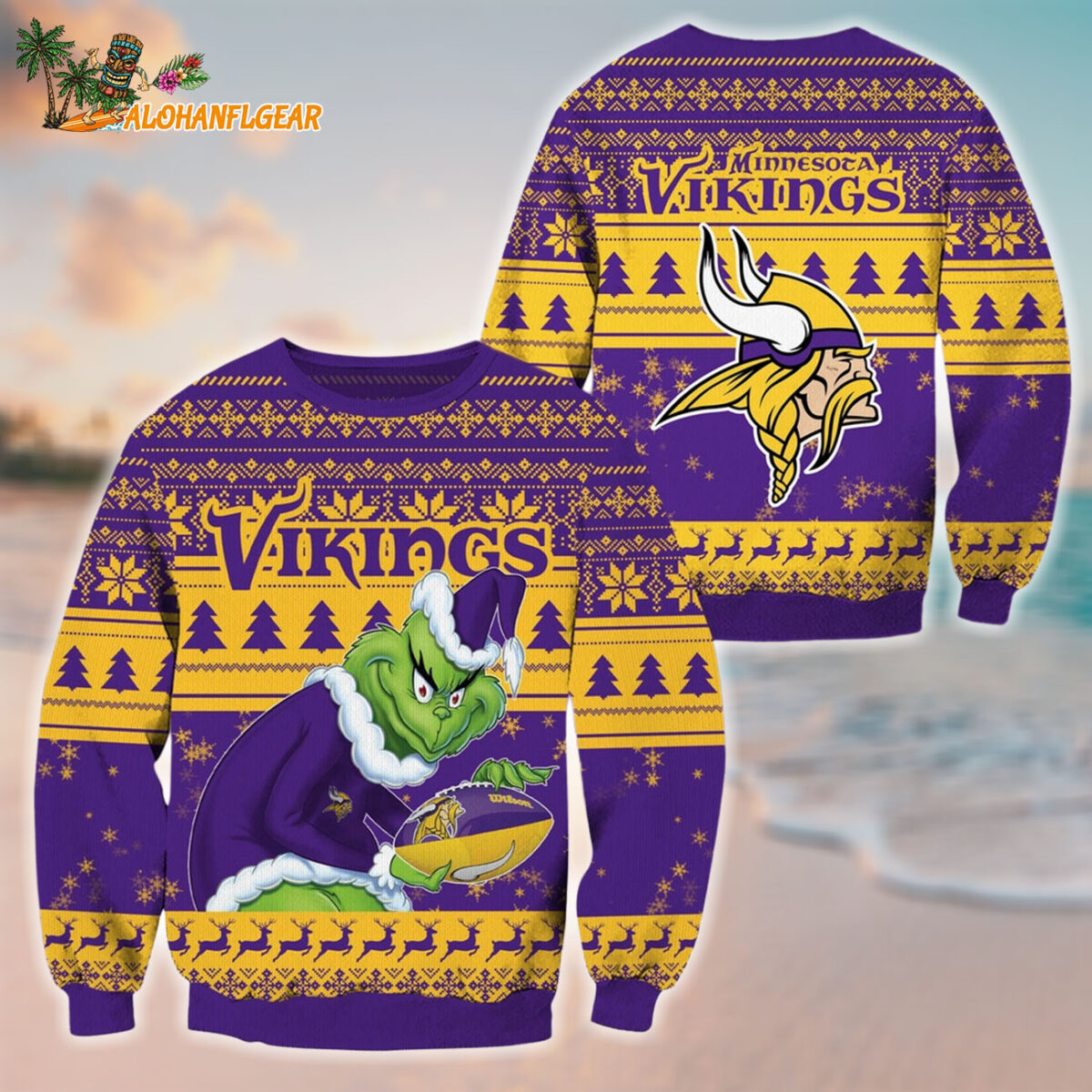 Minnesota Vikings Football Grinch Christmas Ugly Sweater