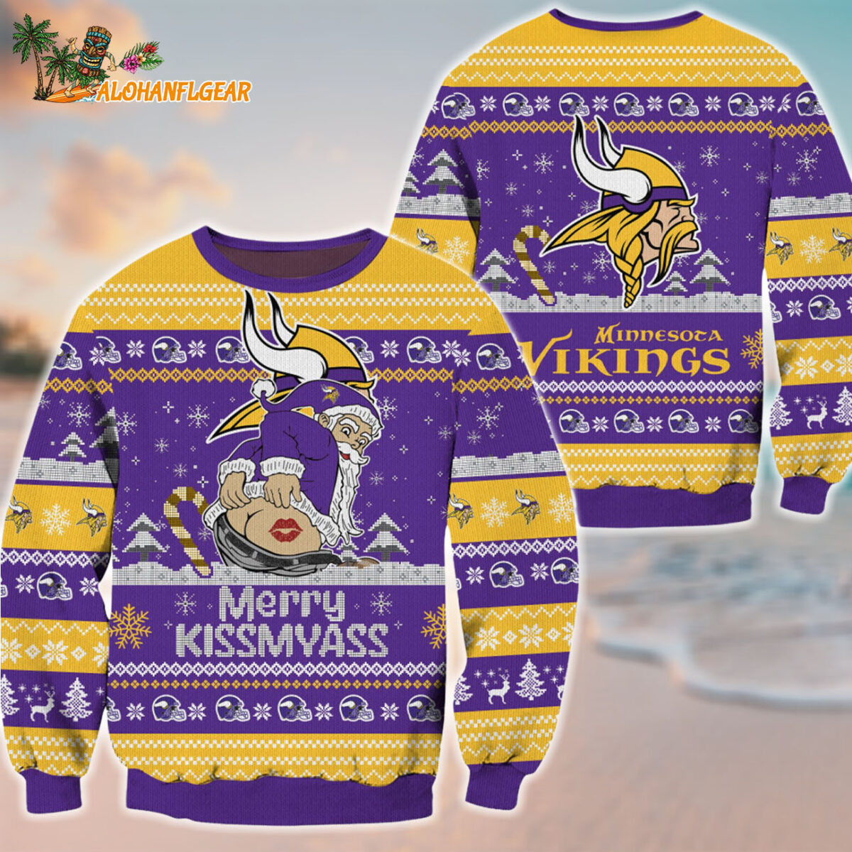 Minnesota Vikings Merrykissmyass Funny Santa Claus Christmas Ugly Sweater