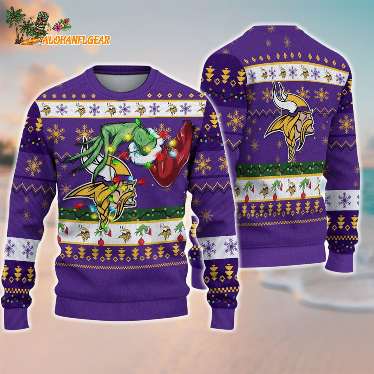 Minnesota Vikings Special Grinchs Hand Football Christmas Ugly Sweater