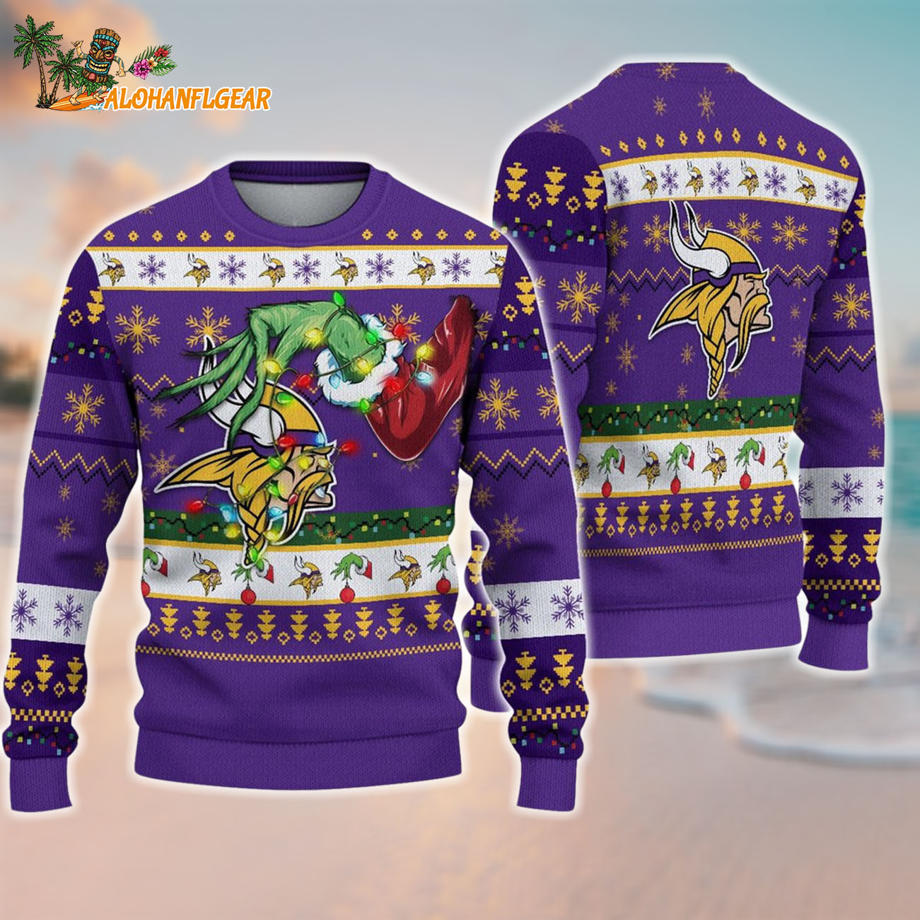Minnesota Vikings Special Grinchs Hand Football Christmas Ugly Sweater Minnesota Vikings Special Grinchs Hand Football Christmas Ugly Sweater
