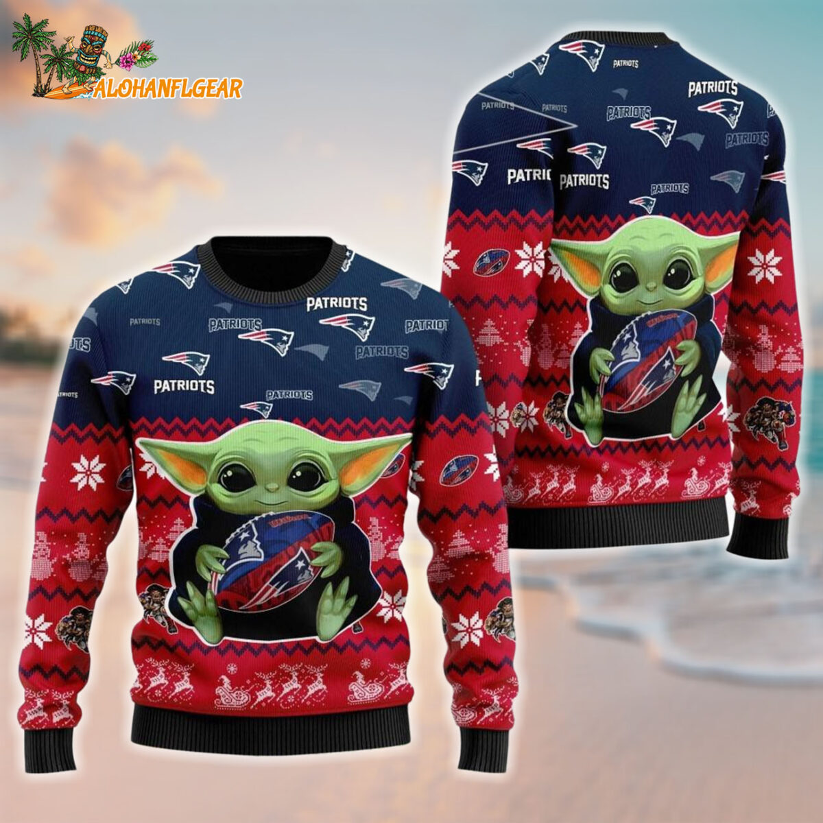 New England Patriots Baby Yoda Hug The Ball Christmas Ugly Sweater