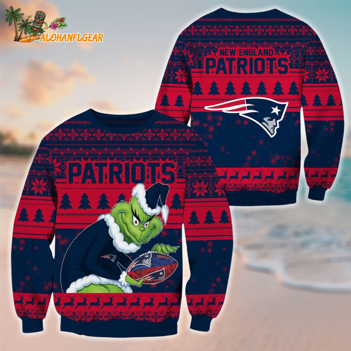 New England Patriots Football Grinch Christmas Ugly Sweater