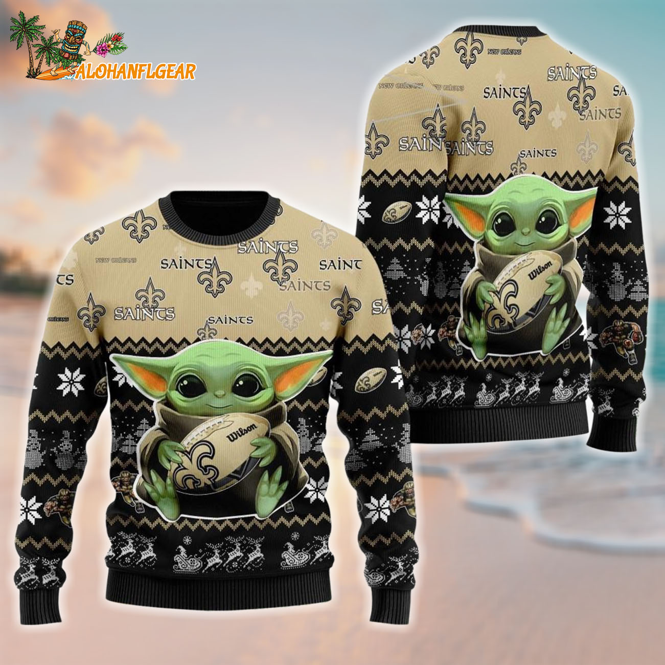 New Orleans Saints Baby Yoda Hug The Ball Christmas Ugly Sweater New Orleans Saints Baby Yoda Hug The Ball Christmas Ugly Sweater