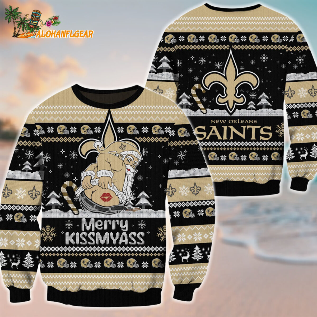 New Orleans Saints Merrykissmyass Funny Santa Claus Christmas Ugly Sweater