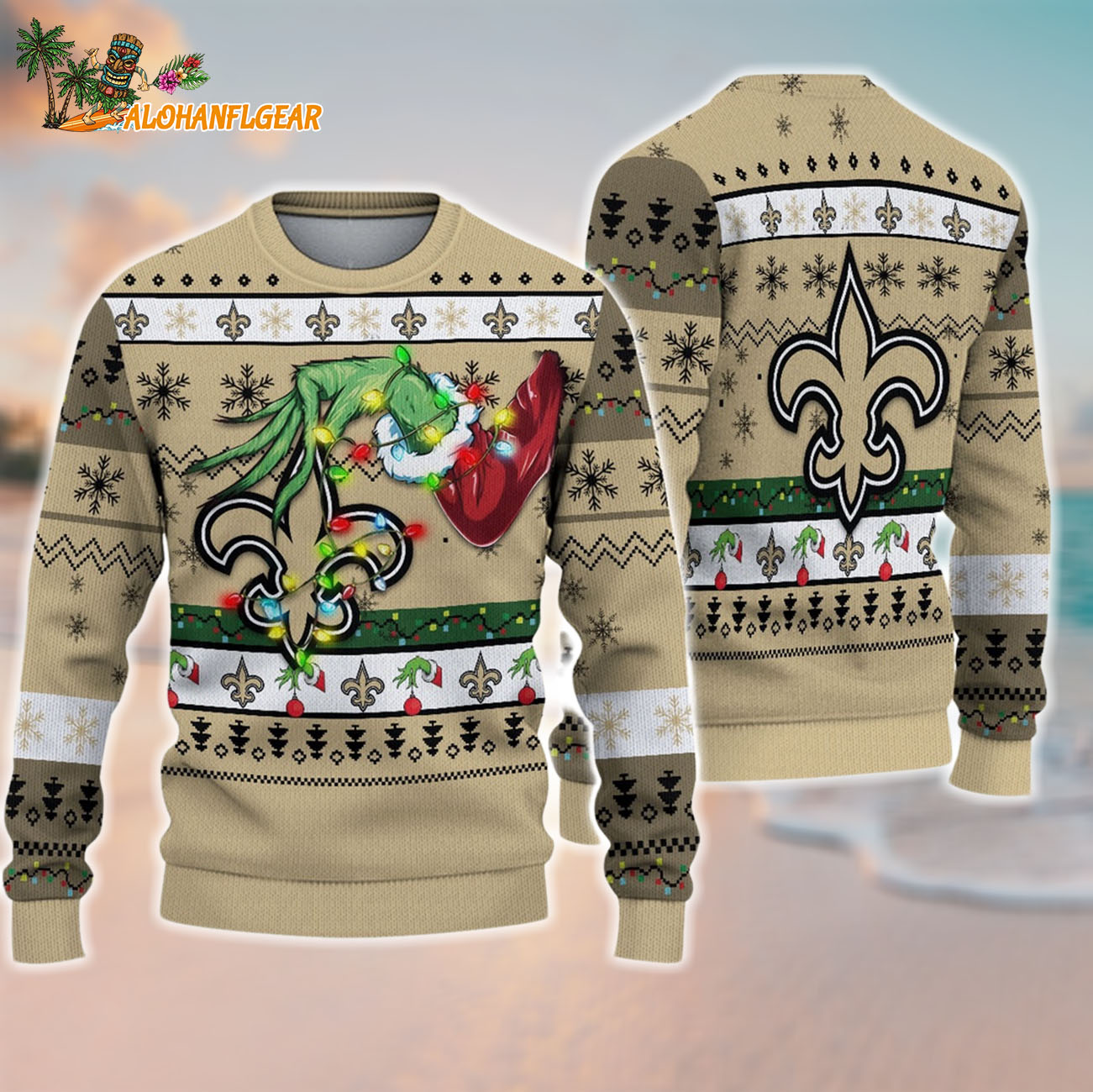 New Orleans Saints Special Grinchs Hand Football Christmas Ugly Sweater New Orleans Saints Special Grinchs Hand Football Christmas Ugly Sweater