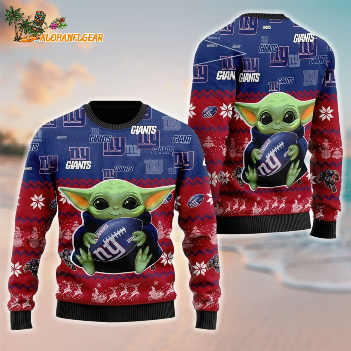 New York Giants Baby Yoda Hug The Ball Christmas Ugly Sweater