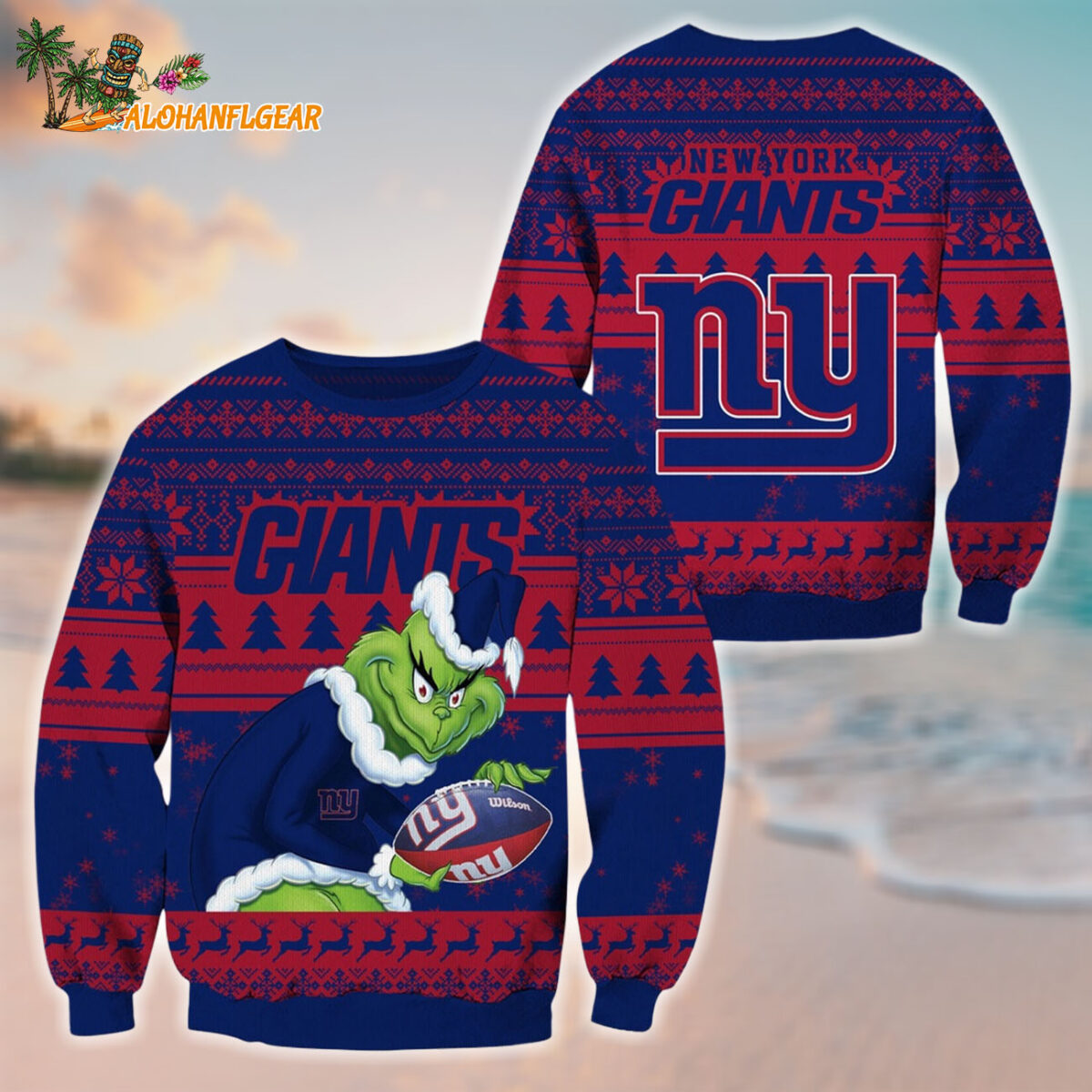 New York Giants Football Grinch Christmas Ugly Sweater