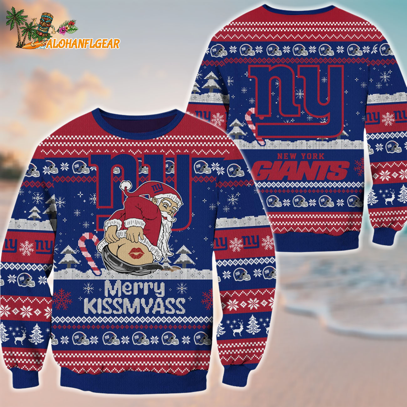 New York Giants Merrykissmyass Funny Santa Claus Christmas Ugly Sweater New York Giants Merrykissmyass Funny Santa Claus Christmas Ugly Sweater