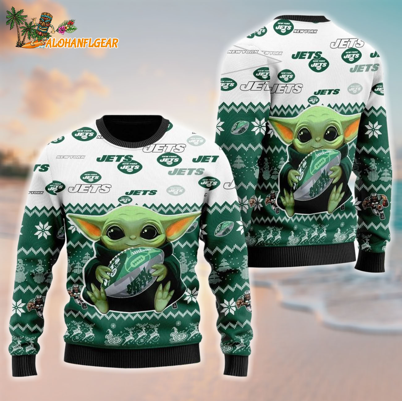 New York Jets Baby Yoda Hug The Ball Christmas Ugly Sweater New York Jets Baby Yoda Hug The Ball Christmas Ugly Sweater