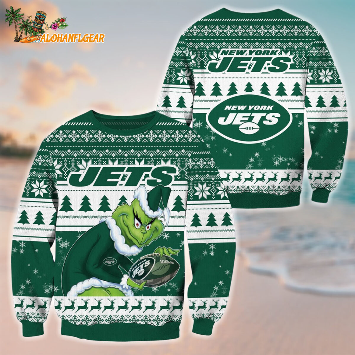 New York Jets Football Grinch Christmas Ugly Sweater
