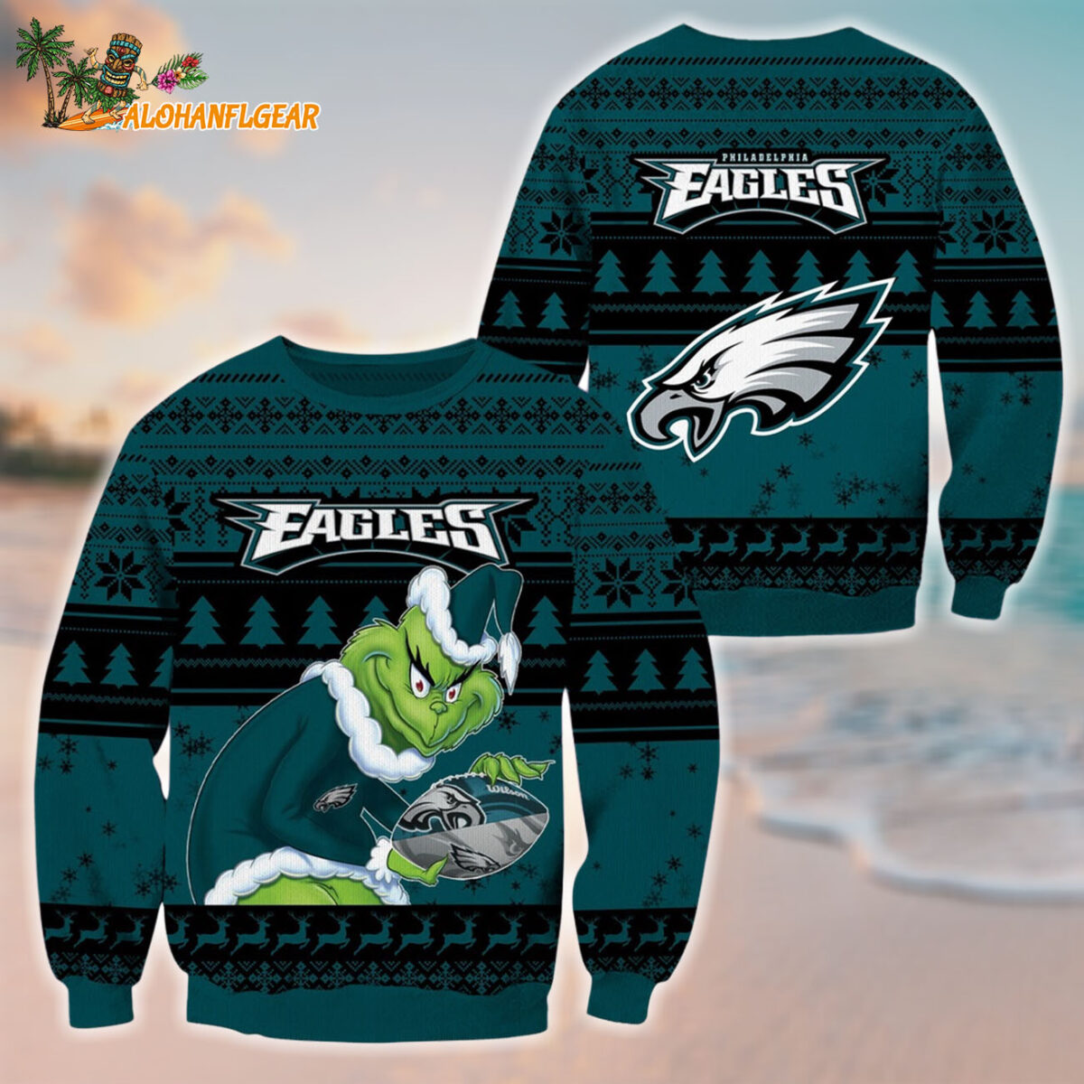 Philadelphia Eagles Football Grinch Christmas Ugly Sweater