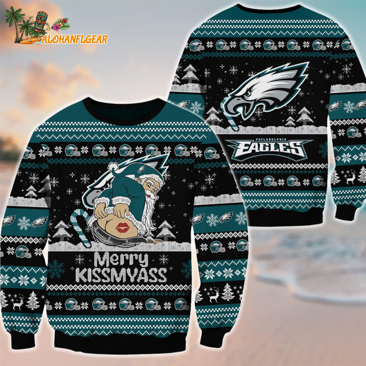 Philadelphia Eagles Merrykissmyass Funny Santa Claus Christmas Ugly Sweater