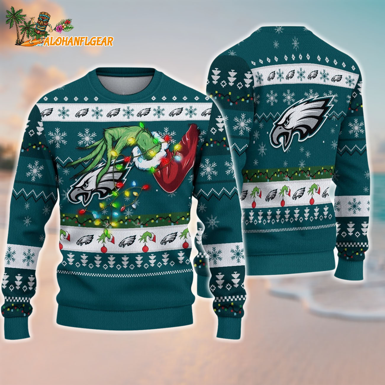 Philadelphia Eagles Special Grinchs Hand Football Christmas Ugly Sweater Philadelphia Eagles Special Grinchs Hand Football Christmas Ugly Sweater