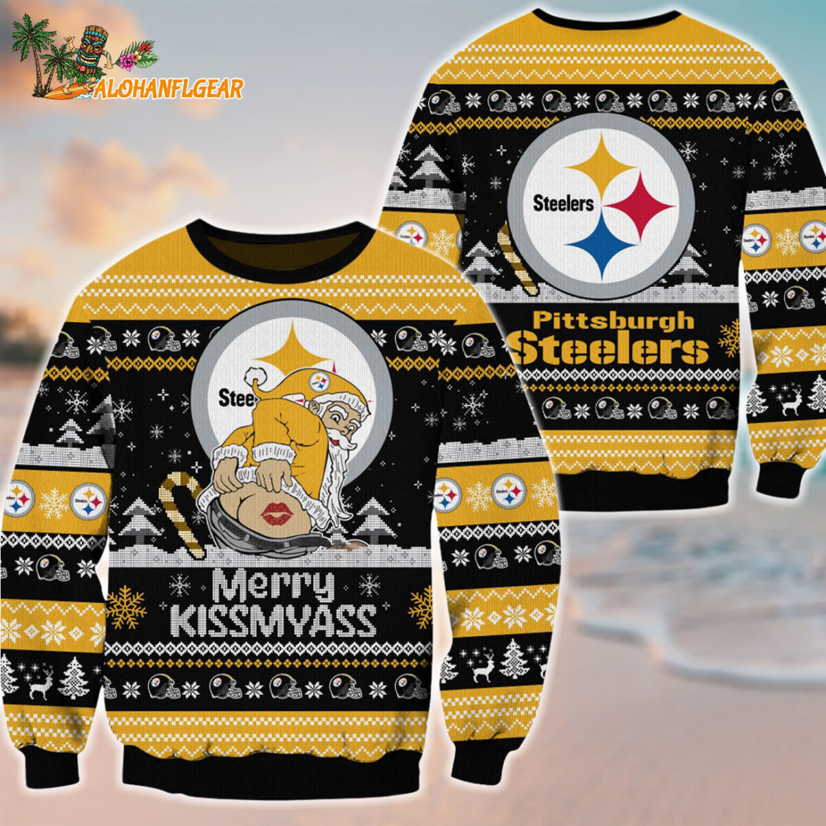 Pittsburgh Steelers Merrykissmyass Funny Santa Claus Christmas Ugly Sweater