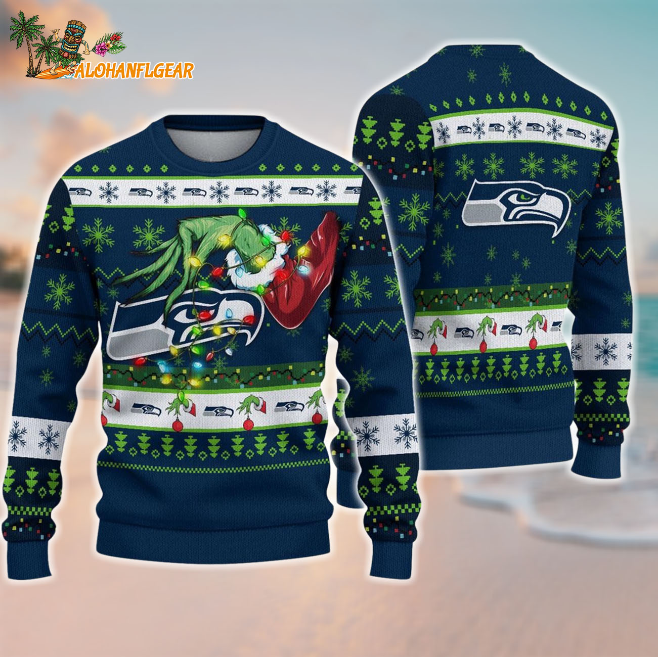 Seattle Seahawks Special Grinchs Hand Football Christmas Ugly Sweater Seattle Seahawks Special Grinchs Hand Football Christmas Ugly Sweater