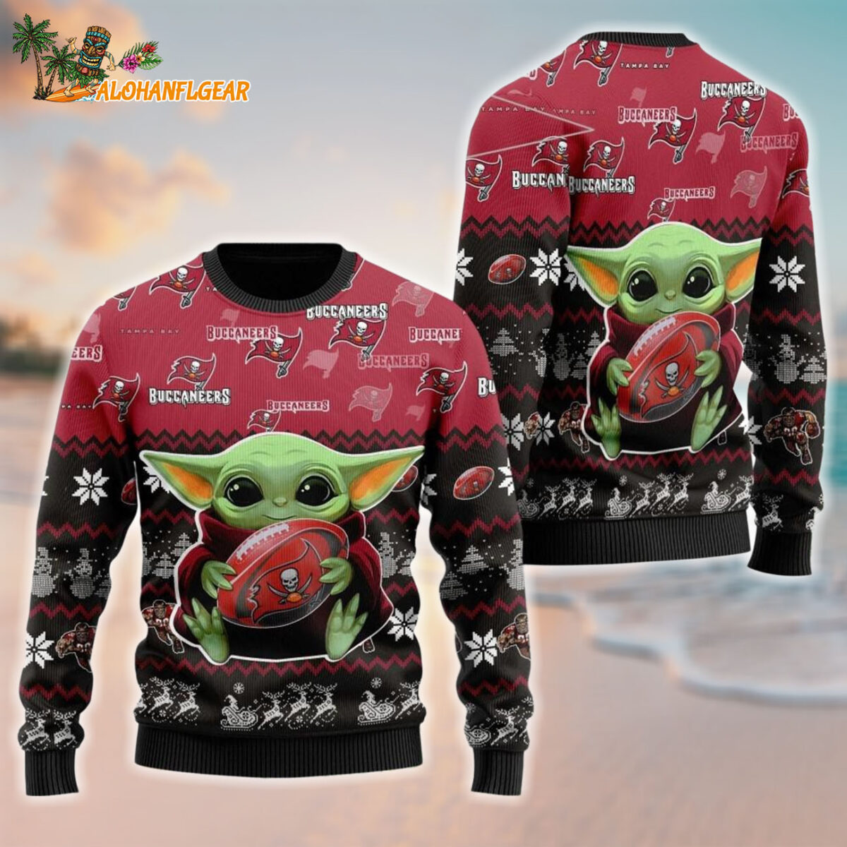 Tampa Bay Buccaneers Baby Yoda Hug The Ball Christmas Ugly Sweater
