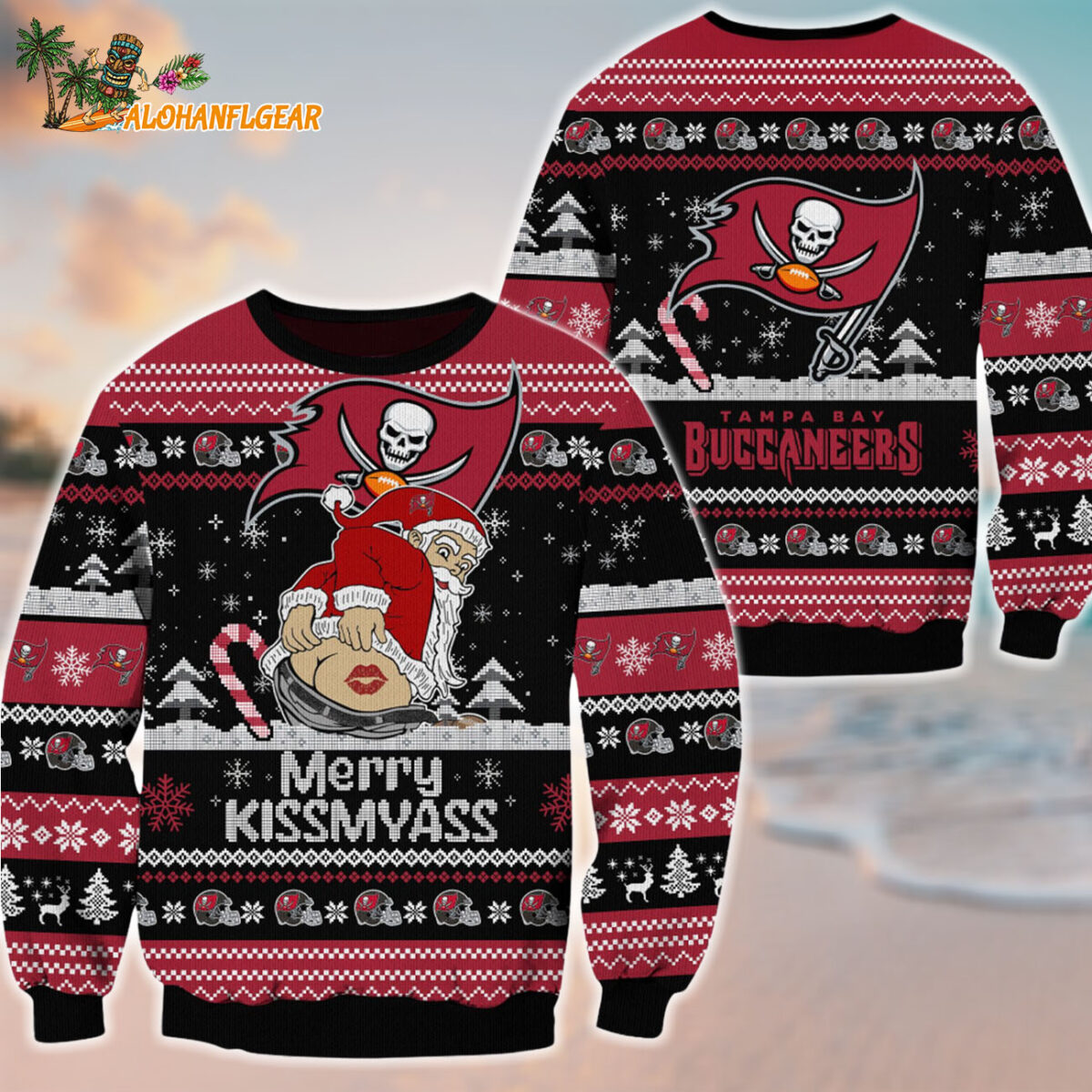 Tampa Bay Buccaneers Merrykissmyass Funny Santa Claus Christmas Ugly Sweater