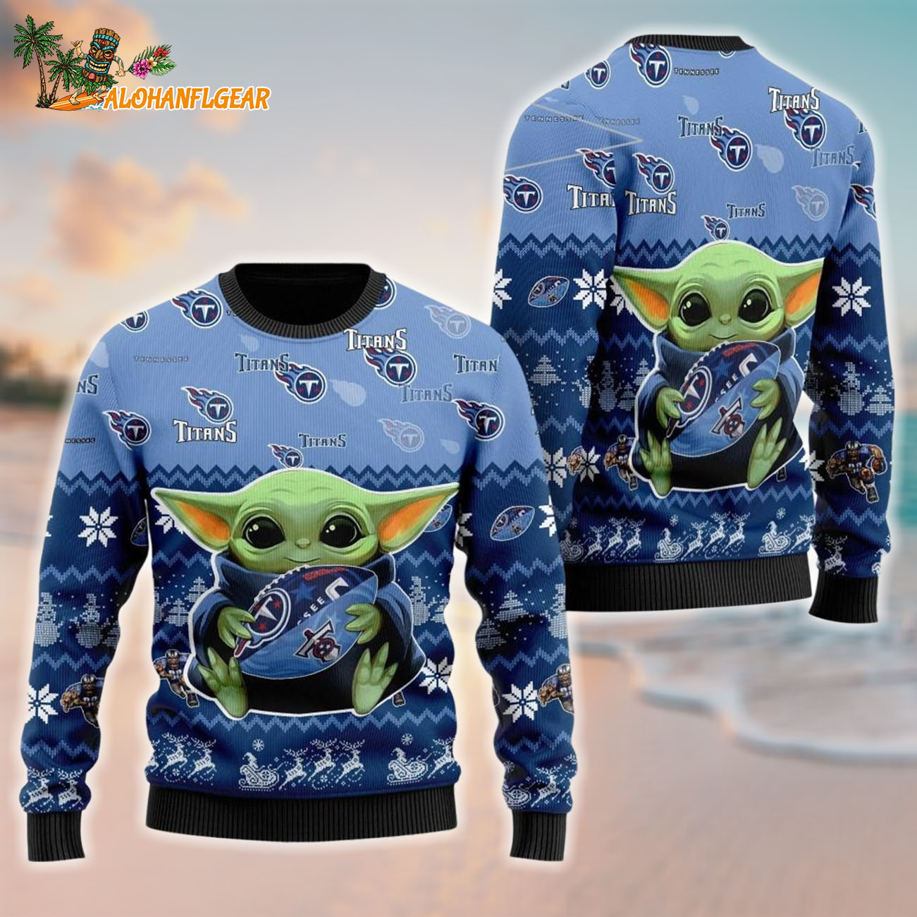 Tennessee Titans Baby Yoda Hug The Ball Christmas Ugly Sweater Tennessee Titans Baby Yoda Hug The Ball Christmas Ugly Sweater