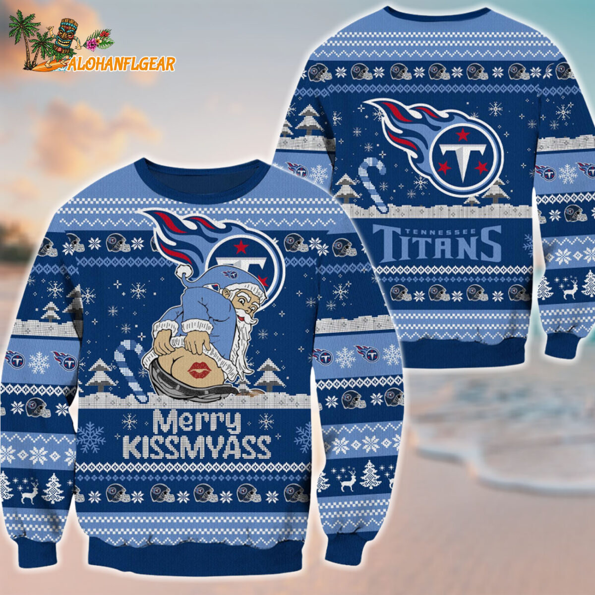 Tennessee Titans Merrykissmyass Funny Santa Claus Christmas Ugly Sweater