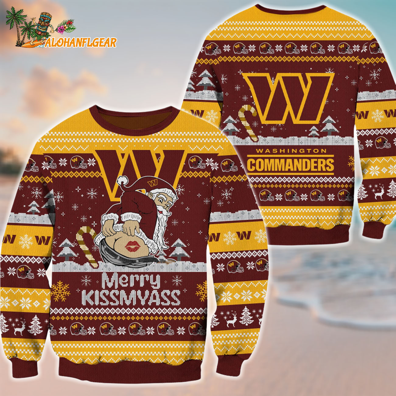 Washington Commanders Merrykissmyass Funny Santa Claus Christmas Ugly Sweater Washington Commanders Merrykissmyass Funny Santa Claus Christmas Ugly Sweater