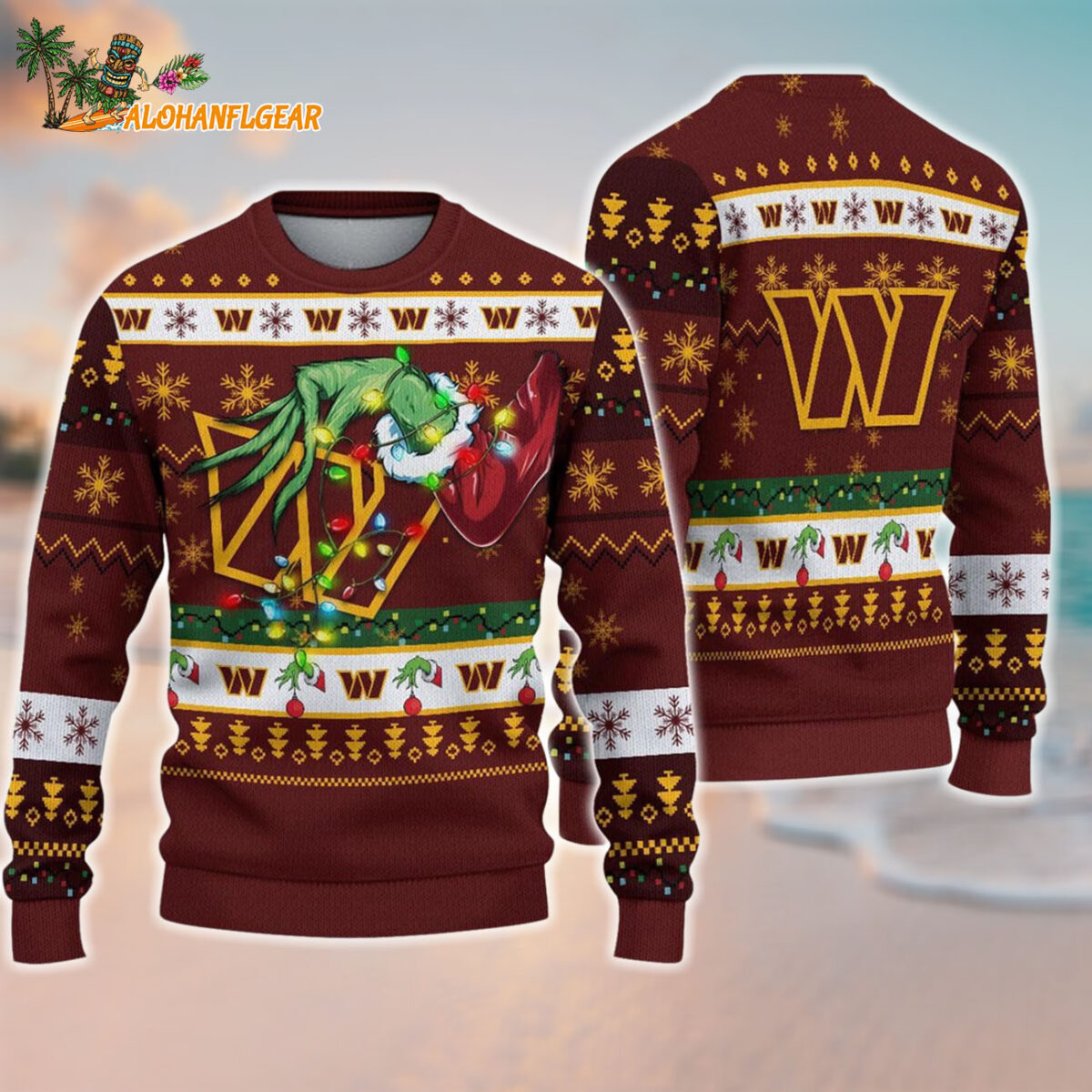 Washington Commanders Special Grinchs Hand Football Christmas Ugly Sweater