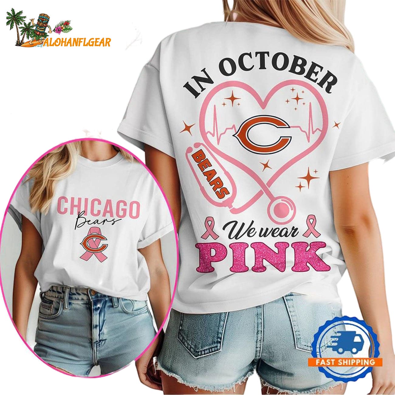 Chicago Bears In October We Wear Pink Vintage T Shirt Chicago Bears In October We Wear Pink Vintage T Shirt