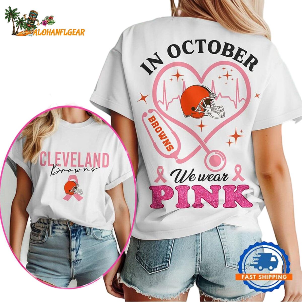 Cleveland Browns In October We Wear Pink Vintage T Shirt
