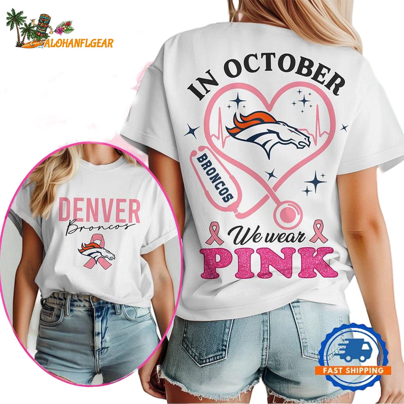 Denver Broncos In October We Wear Pink Vintage T Shirt Denver Broncos In October We Wear Pink Vintage T Shirt