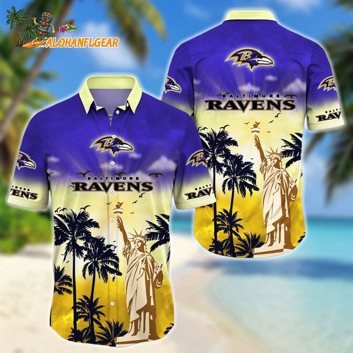 NFL Baltimore Ravens Hawaii Shirt Statue Of Liberty Aloha Shirt