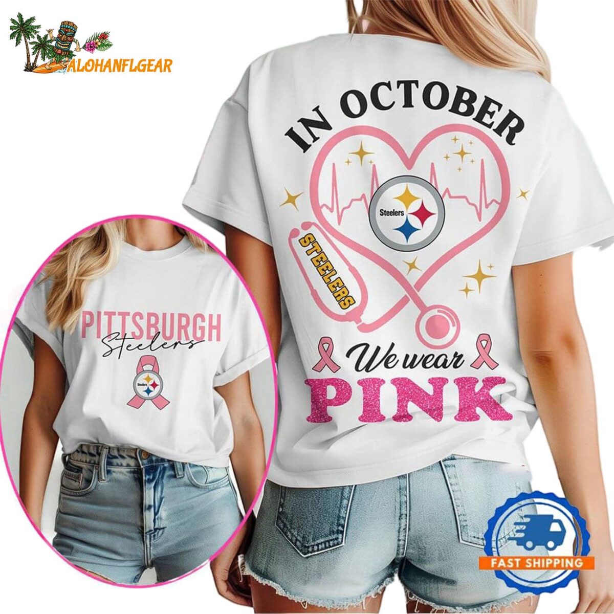 Pittsburgh Steelers In October We Wear Pink Vintage T Shirt