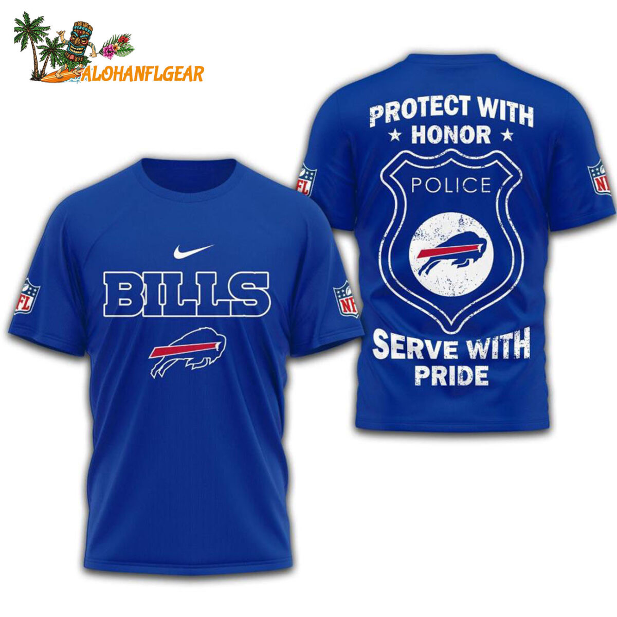 Buffalo Bills Protech With Honor Police Serve With Pride 3D T Shirt