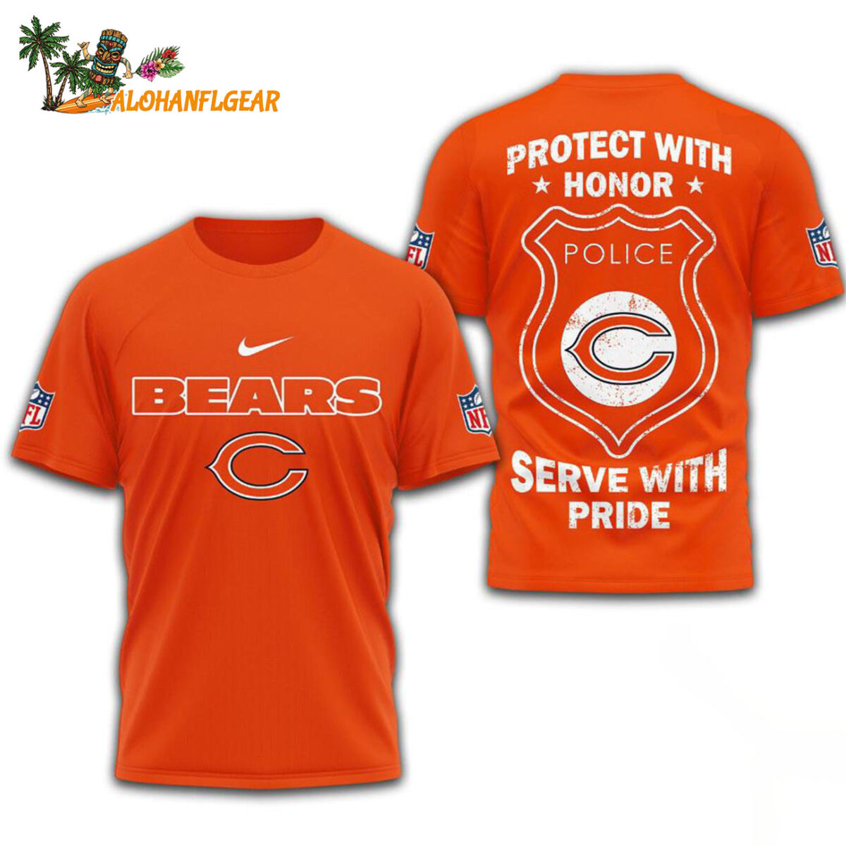 Chicago Bears Protech With Honor Police Serve With Pride 3D T Shirt
