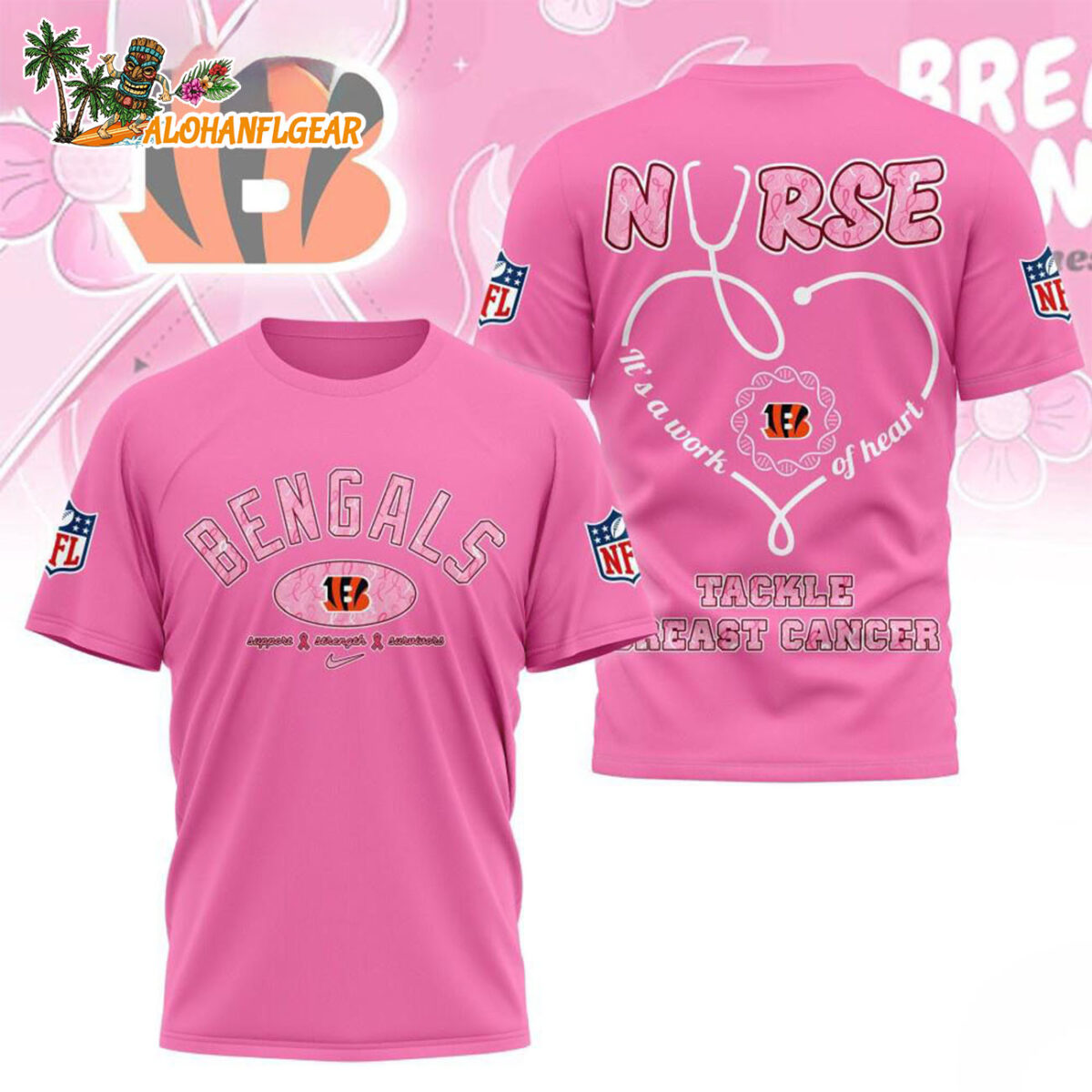 Cincinnati Bengals Nurse Breast Cancer Awareness Limited Ediition 3D T Shirt