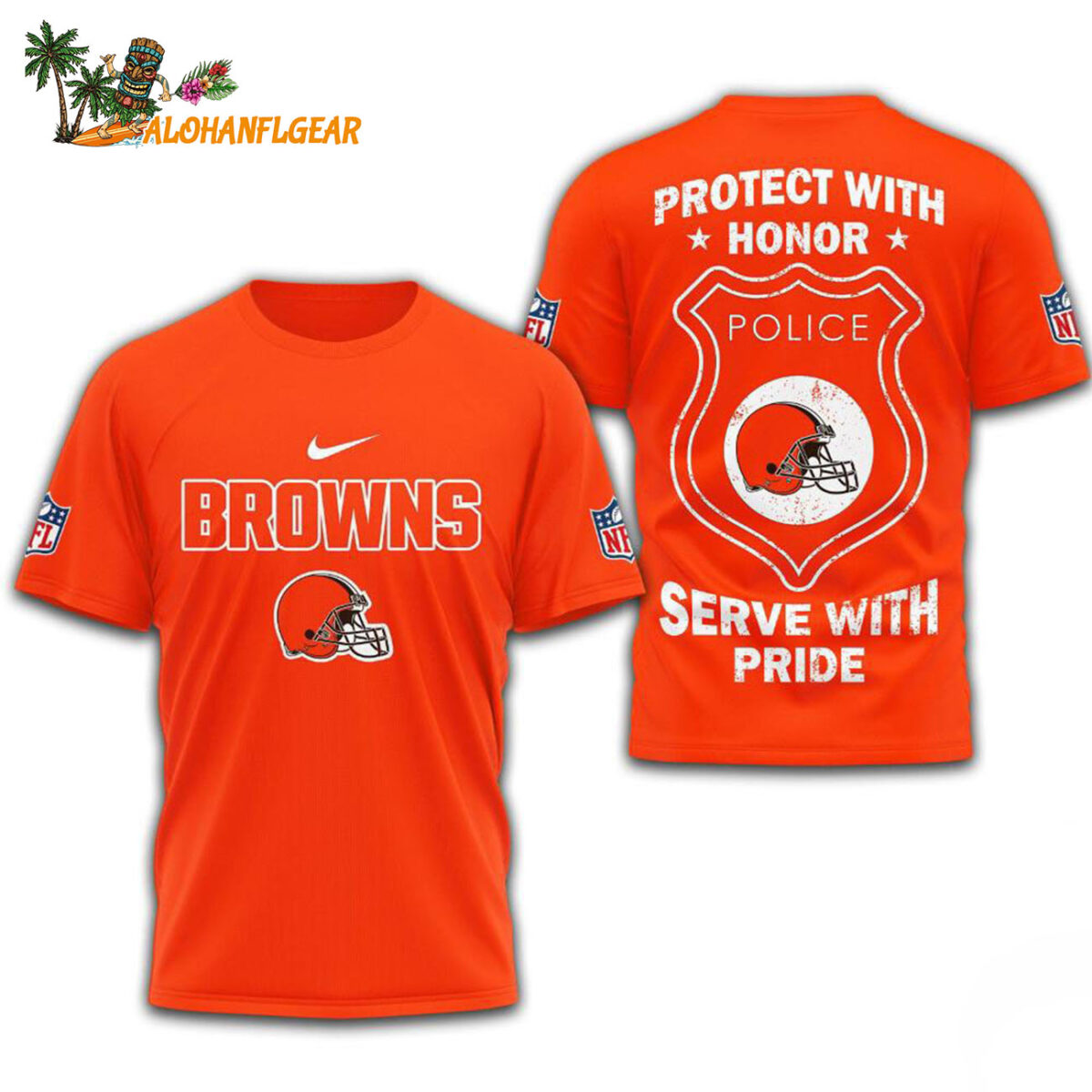 Cleveland Browns Protech With Honor Police Serve With Pride 3D T Shirt