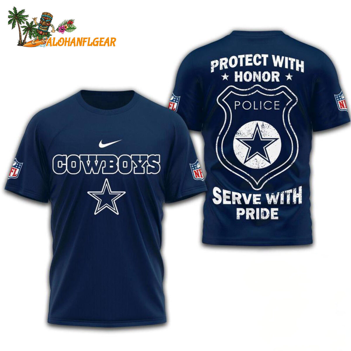 Dallas Cowboys Protech With Honor Police Serve With Pride 3D T Shirt