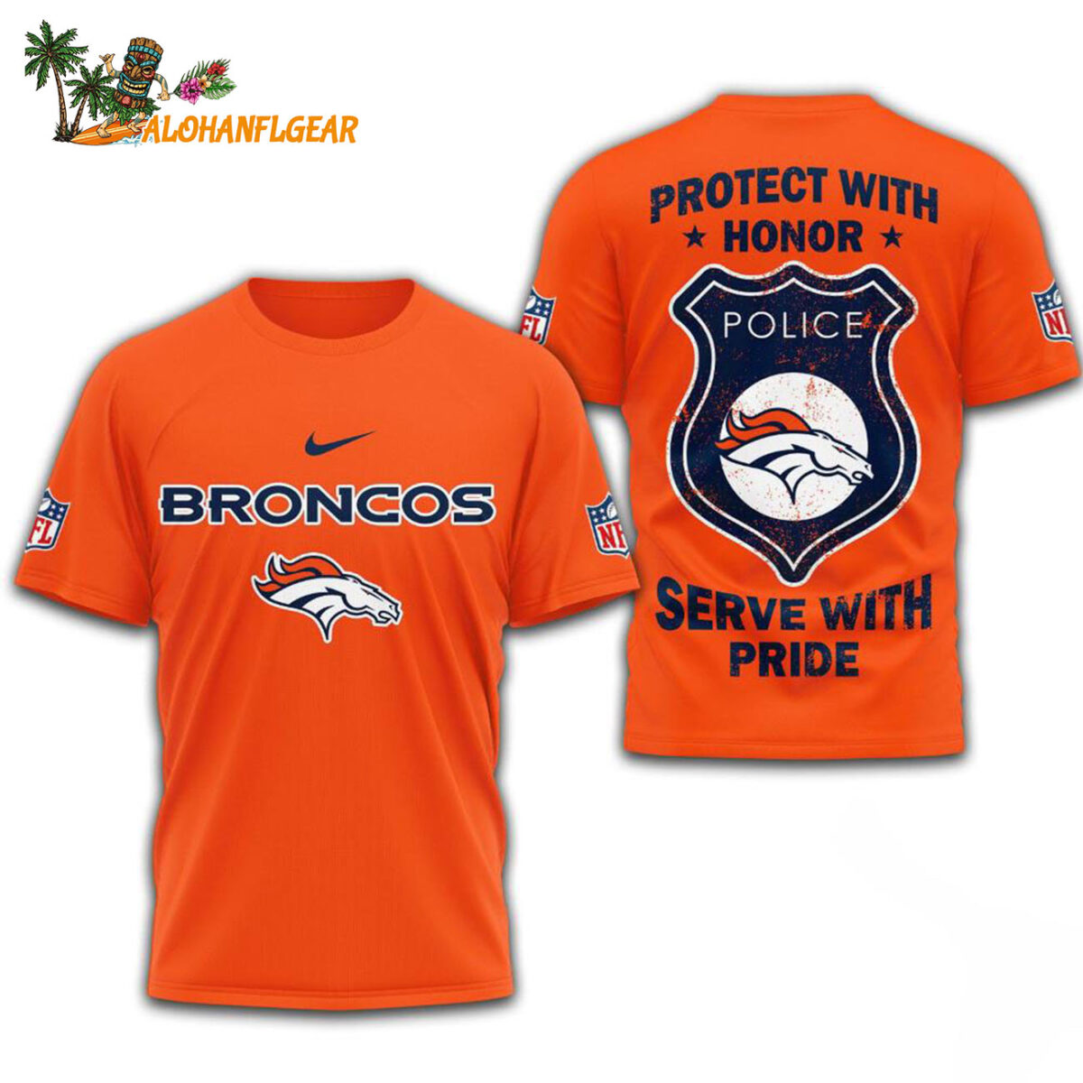 Denver Broncos Protech With Honor Police Serve With Pride 3D T Shirt